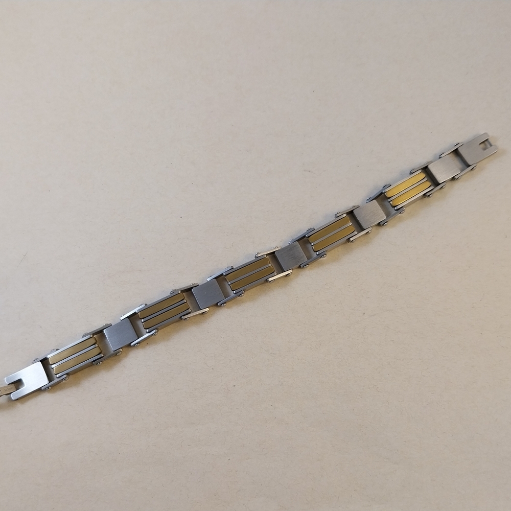 Silver and Gold Tone Steel Bracelet - Picture 8 of 10